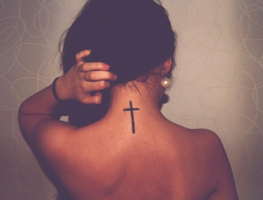 Cross Tattoo on Back of Neck for Women - wide 4