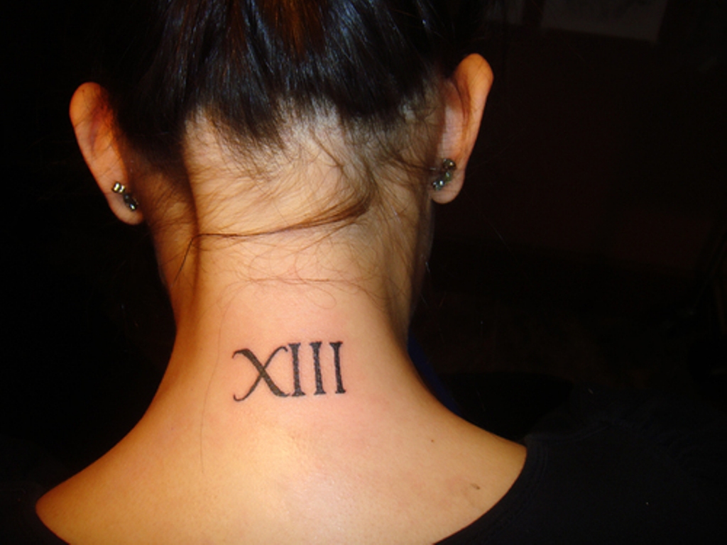 roman numeral 13 tattoo black cat